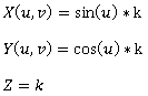 X(u,v)=sin⁡(u)*k